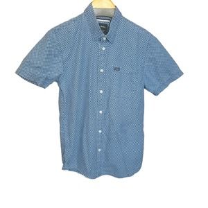 RVCA Mens Thatll Do Short Sleeve Slim Fit Shirt Blue White Print Size Small